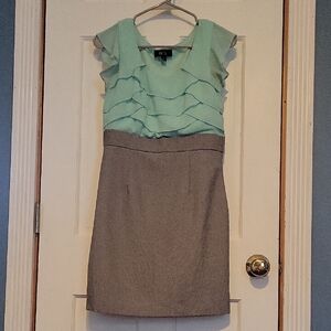 Mint Green and Gray Ruffle Dress